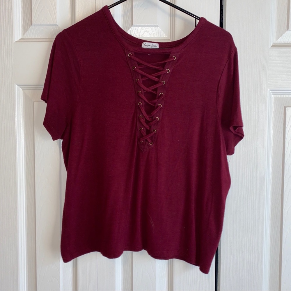 Burgundy Lace Up Tee